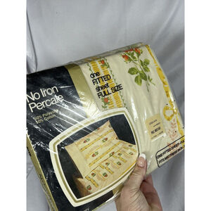 Vintage JC Penney NOS Fitted Bed Sheet Full Size Mustard Yellow Floral Percale